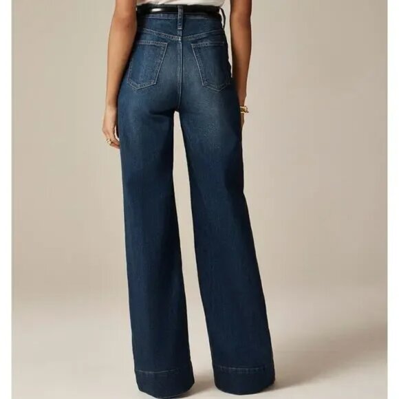 J. Crew Denim Trouser 1996 Semi-Stretch Resin Rinse Wide Leg Jeans Size 34 CC566 - Picture 2 of 14